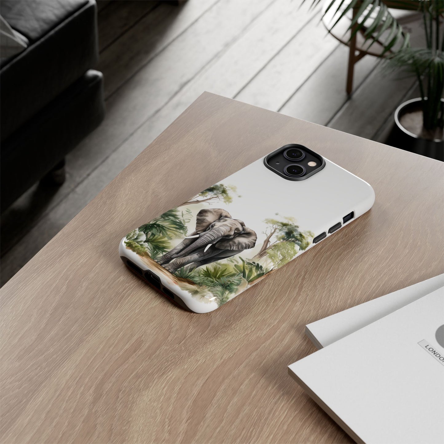 Serene Jungle Elephant Mobile Cover – Watercolor Wildlife Design