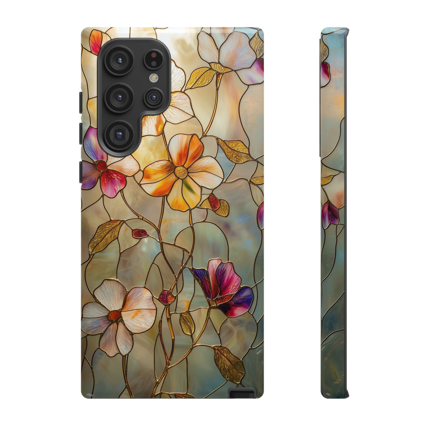 Golden Bloom – Luxe Stained Glass Floral Phone Case for iPhone, Samsung & Pixel