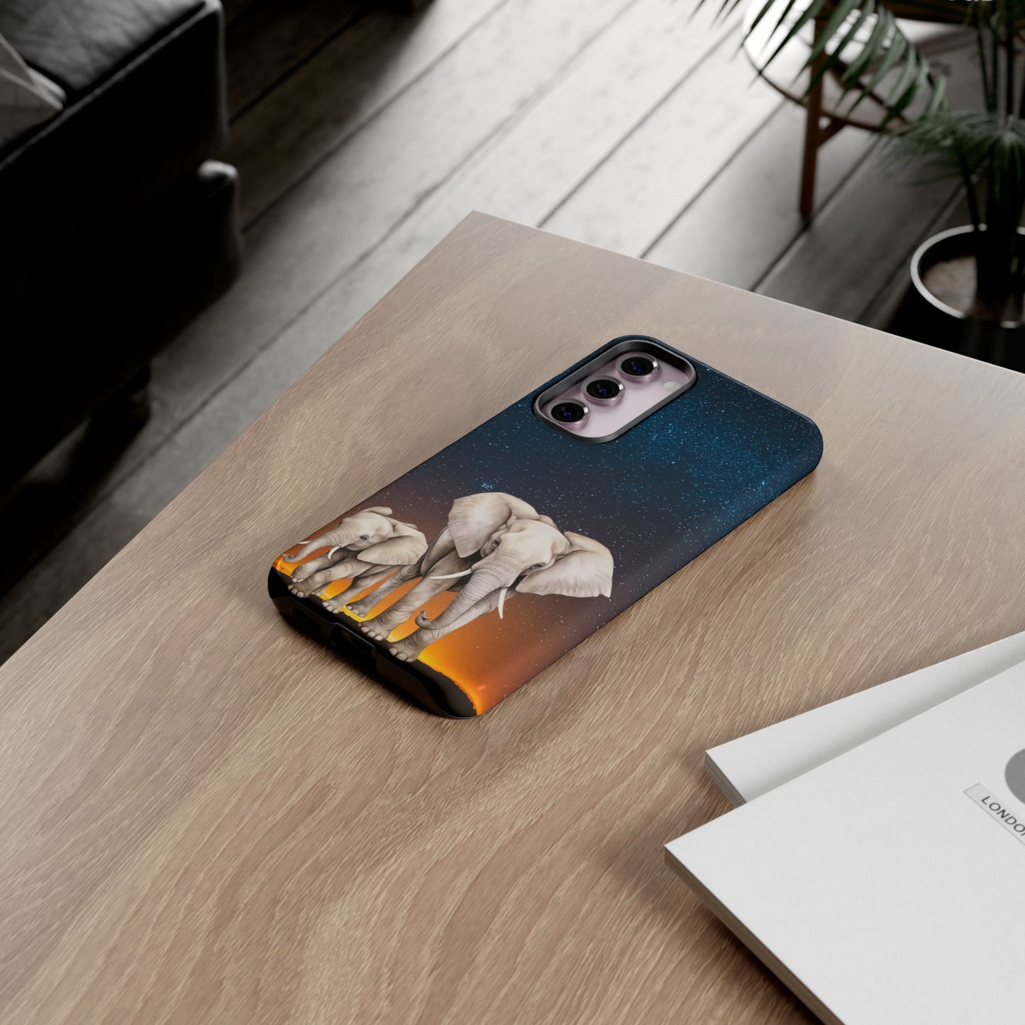 Starry Safari Elephant Family Mobile Cover – Cosmic Wildlife Aesthetic