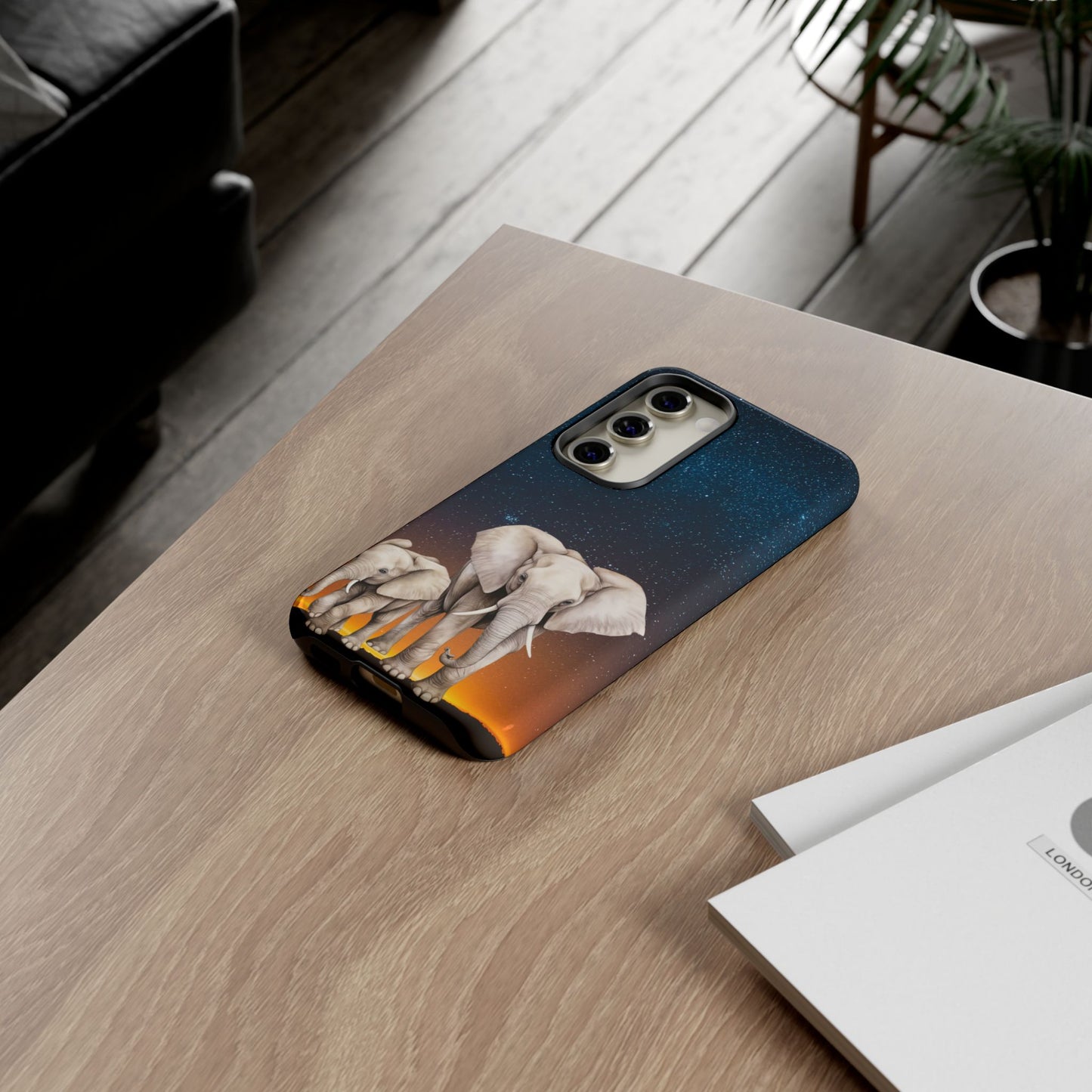 Starry Safari Elephant Family Mobile Cover – Cosmic Wildlife Aesthetic