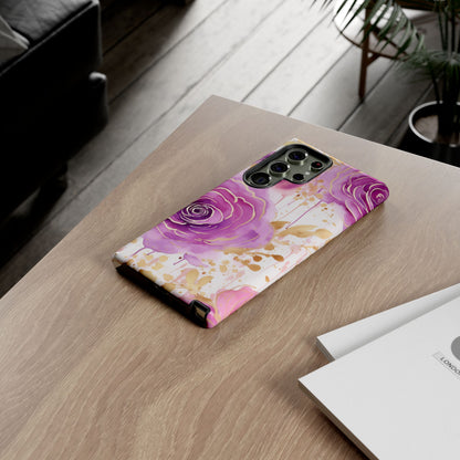 Elegant Purple-Gold Watercolor Rose Mobile Case