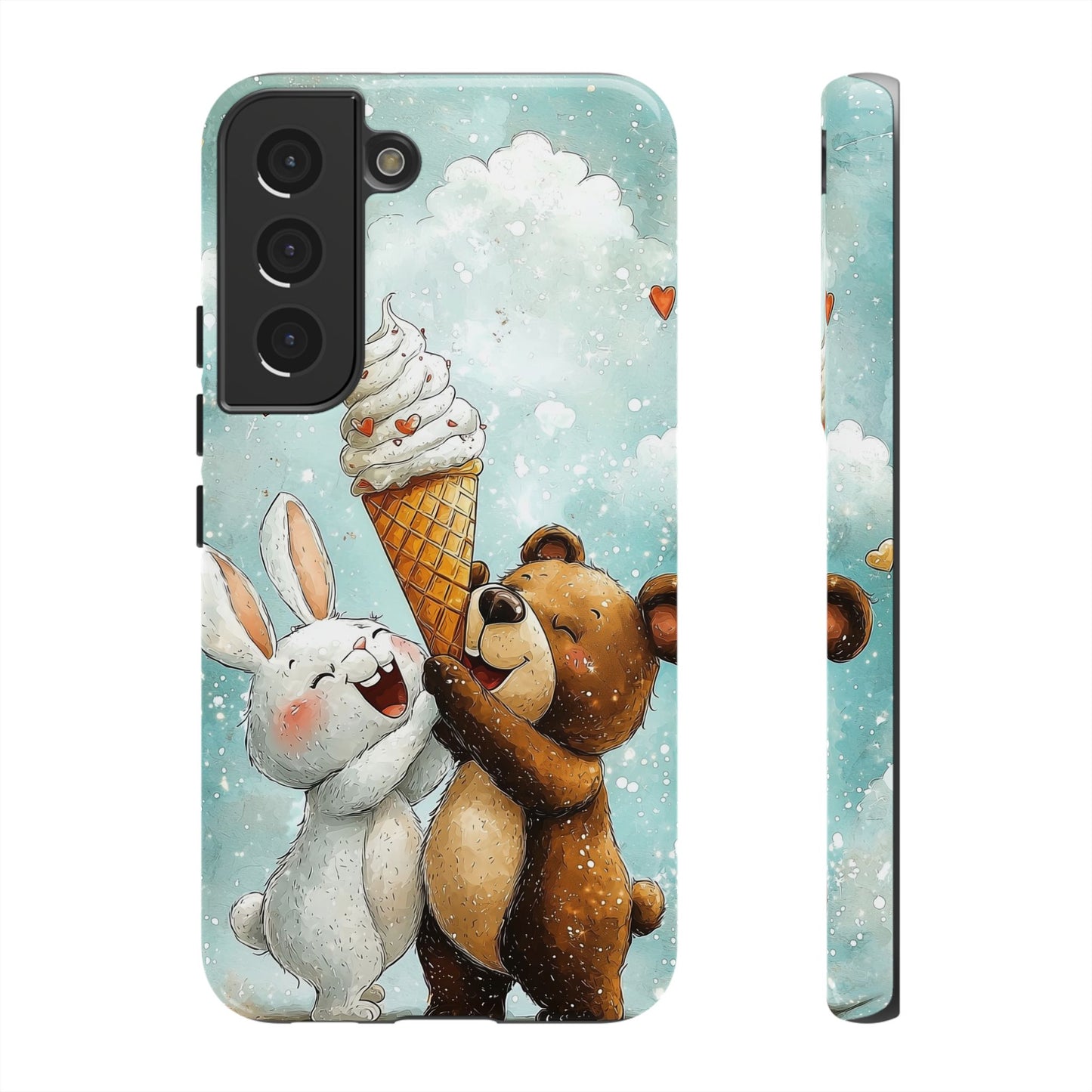 Bear & Bunny Ice Cream Delight - Cute Anime Phone Case for iPhone, Samsung, Google Pixel