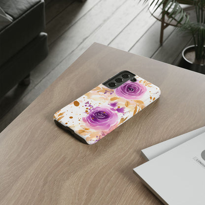 Purple Bloom Watercolor Mobile Case – Artistic Elegance in Gold & Lilac