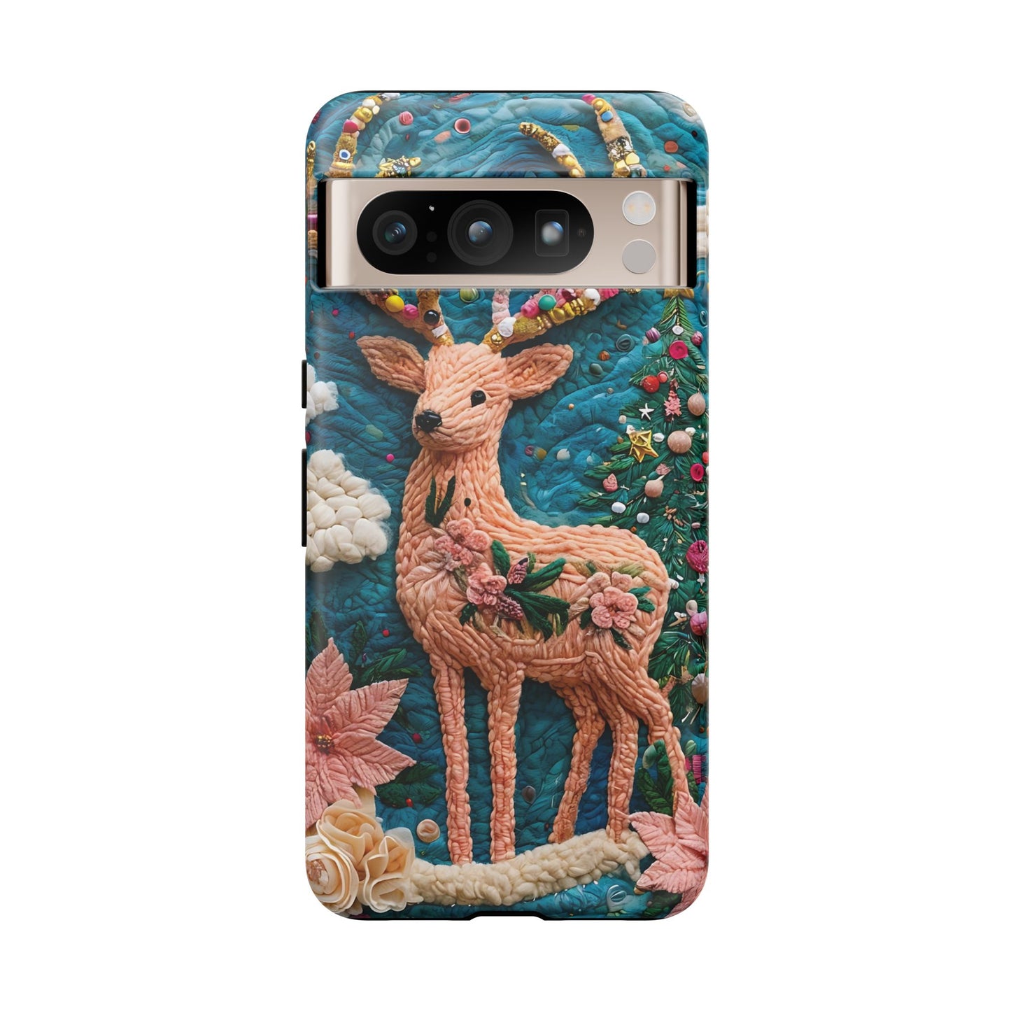 Whimsical Textile Art Featuring Intricate Peach-Colored Deer phone case design.