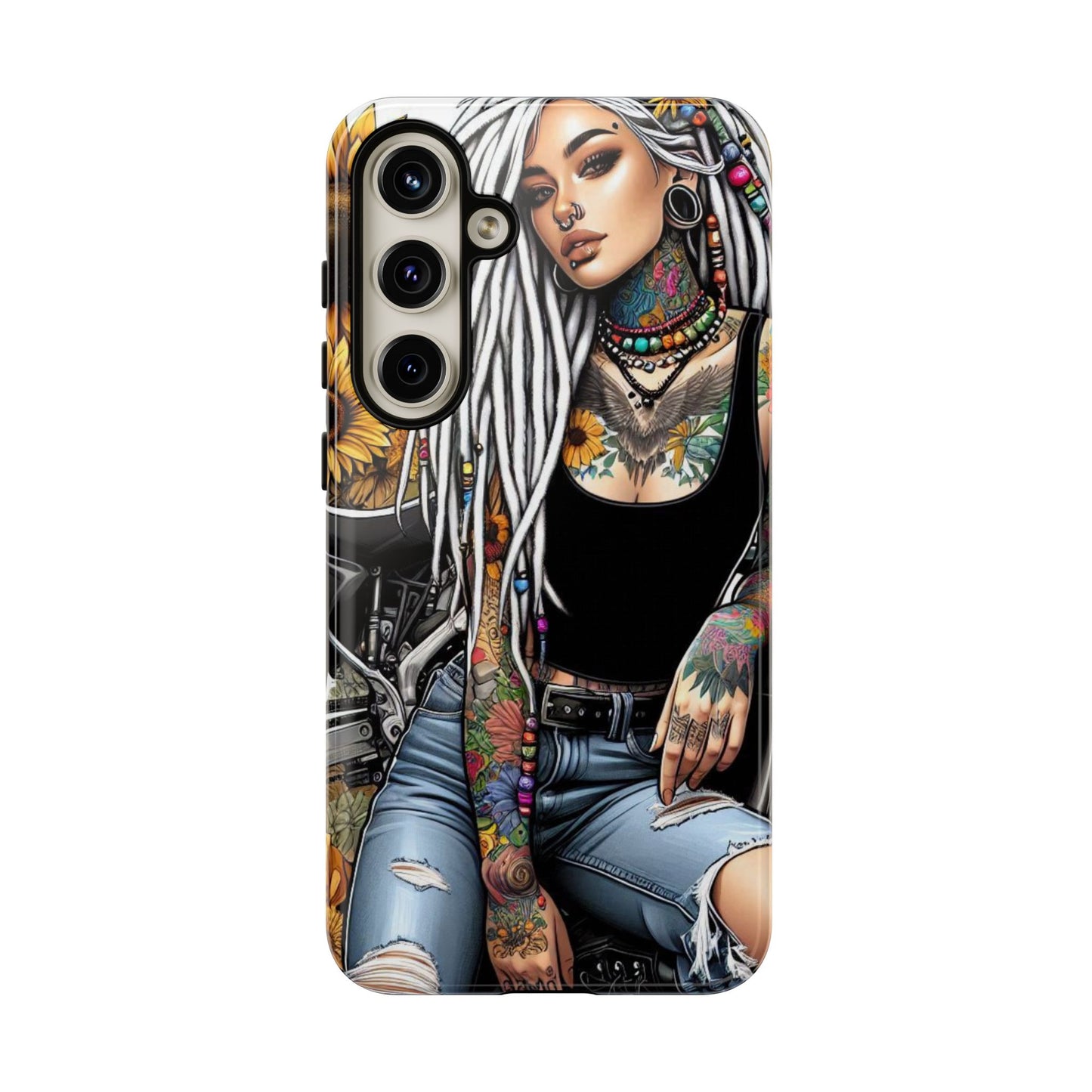 Sunflower Biker Queen – Bohemian Tattooed Rebel Mobile Cover