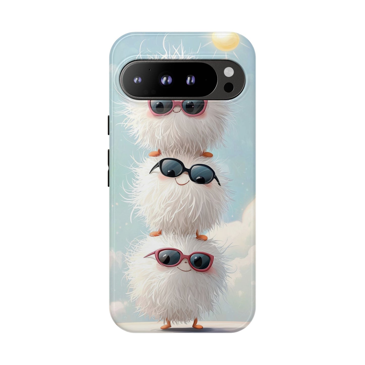 Fluffy Anime Phone Case – Cute Kawaii Fuzzy Creatures, Aesthetic Pastel Art, Soft Cloudy Background, iPhone, Samsung & Google Pixel Case