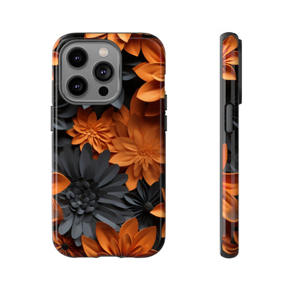 Orange & Black 3D Floral Mobile Case