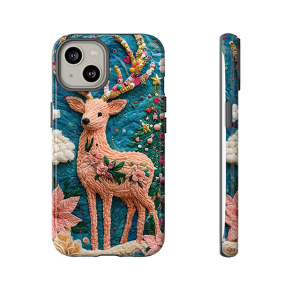 Whimsical Textile Art Featuring Intricate Peach-Colored Deer phone case design.