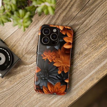 Orange & Black 3D Floral Mobile Case