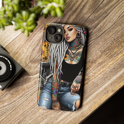 Sunflower Biker Queen – Bohemian Tattooed Rebel Mobile Cover