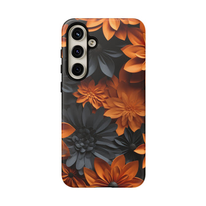 Orange & Black 3D Floral Mobile Case