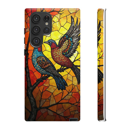 Vibrant Hummingbirds with Stained Glass Charm
