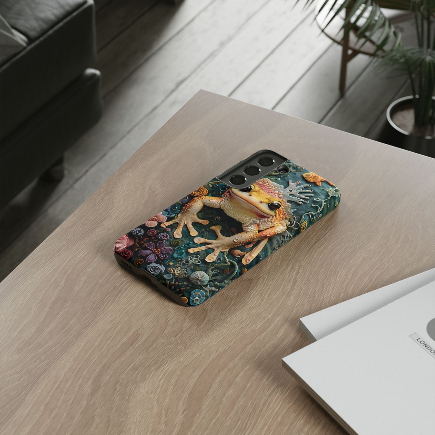 Intricate 3D Felt Artwork of Underwater Ecosystem with Frog phone case design.