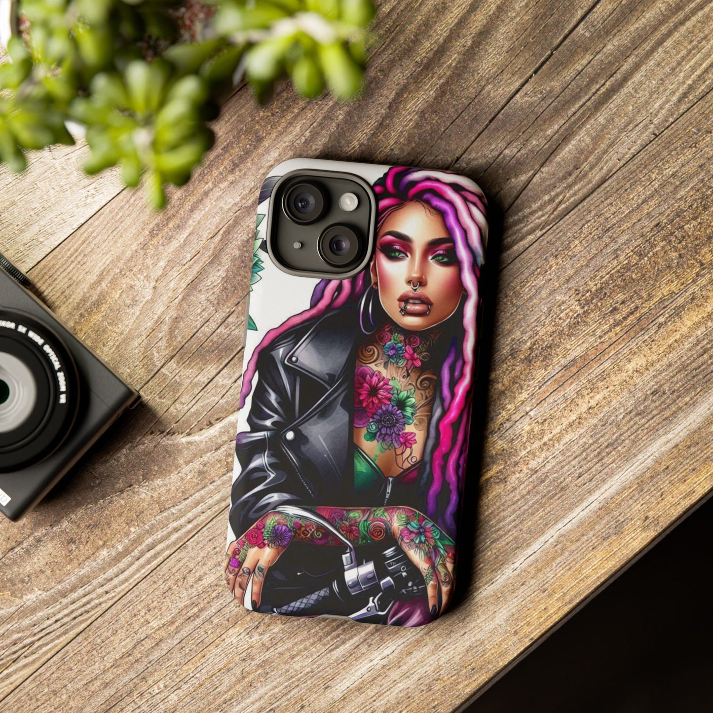 Neon Rebel – Vibrant Biker Queen Mobile Cover