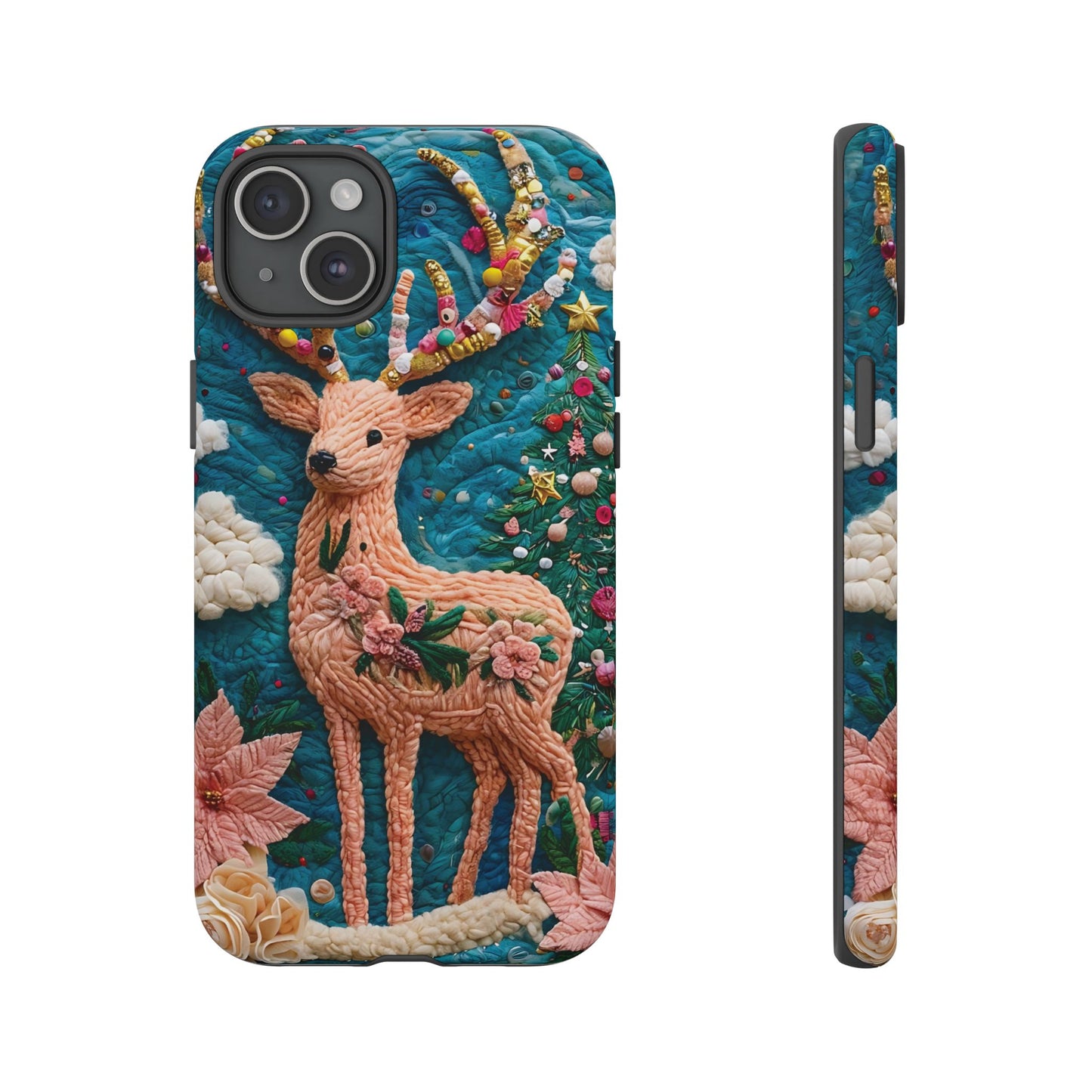 Whimsical Textile Art Featuring Intricate Peach-Colored Deer phone case design.