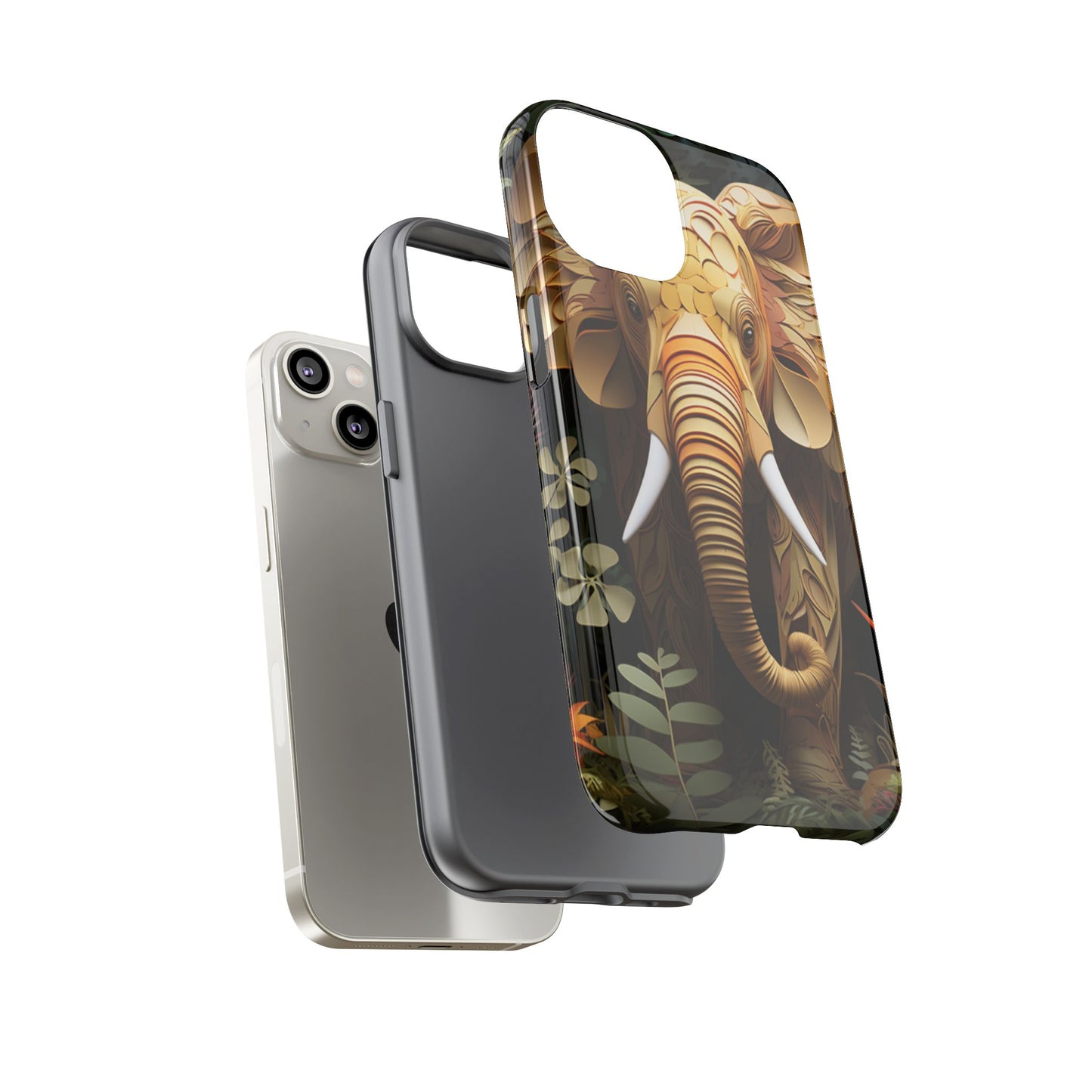 Golden Jungle Elephant Mobile Cover – Intricate Paper Art Design