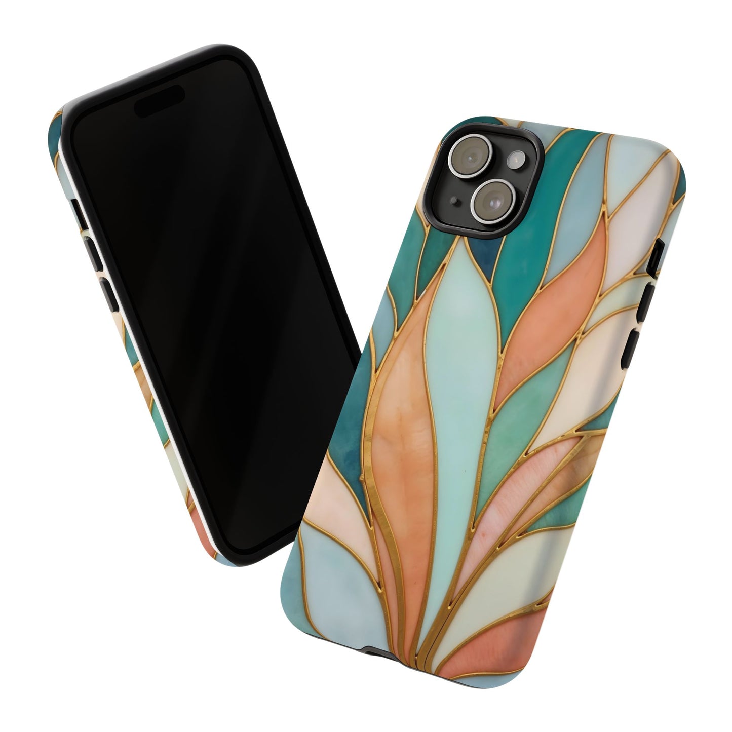 Geometric Leaves: Teal, Peach, and Gold Harmony