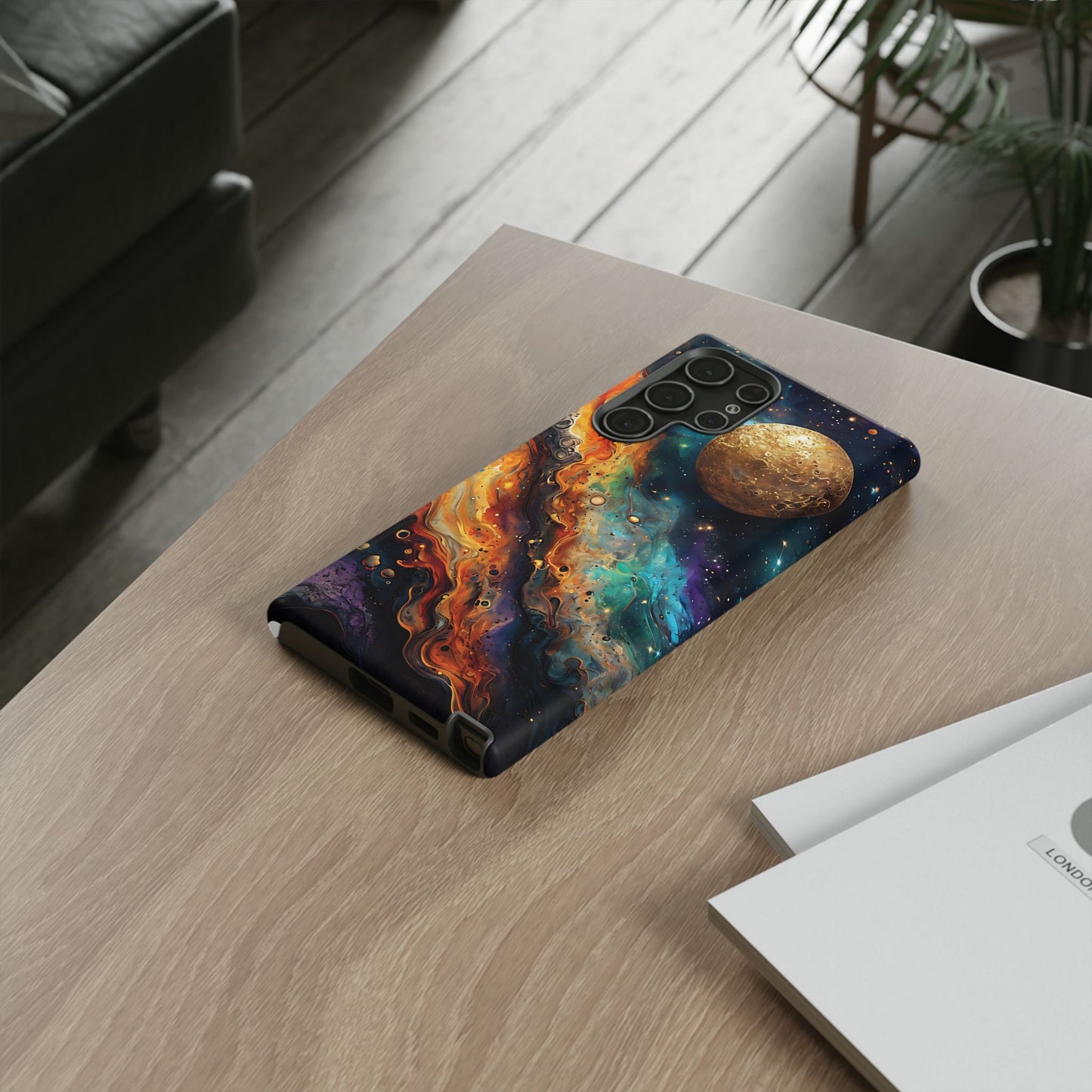 Cosmic Abstract Artwork With Dynamic Swirling Fluid Patterns phone case design.
