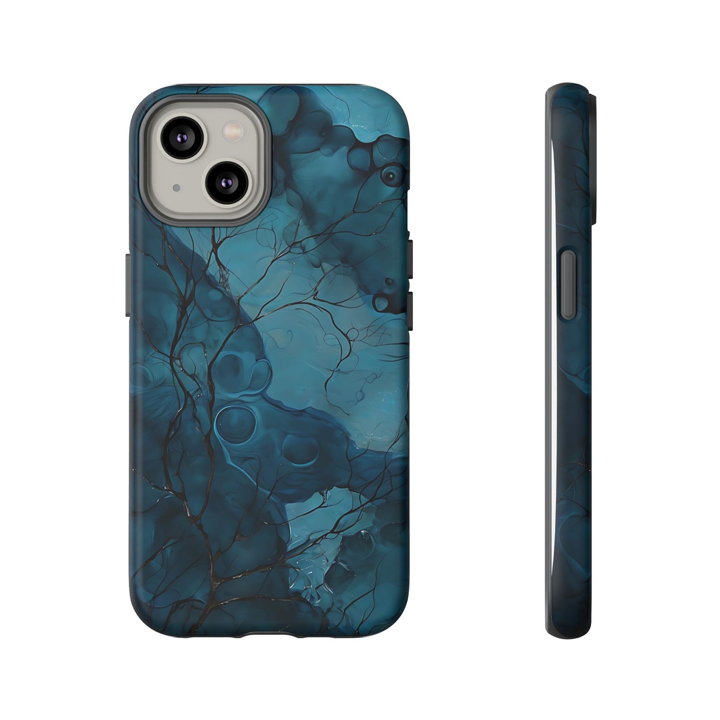 Surreal Abstract Digital Art With Deep Teal And Navy Hues phone case design