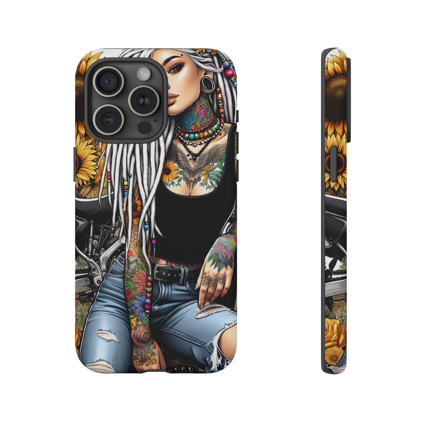 Sunflower Biker Queen – Bohemian Tattooed Rebel Mobile Cover