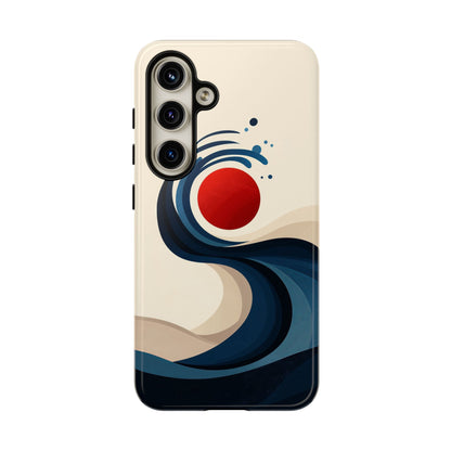 Red Sun Wave – Minimalist Abstract Ocean Case for iPhone, Google Pixel, Samsung