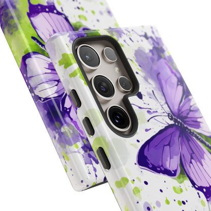 Vibrant Purple Butterfly Splash Mobile Cover – Artistic Green & Violet Aesthetic