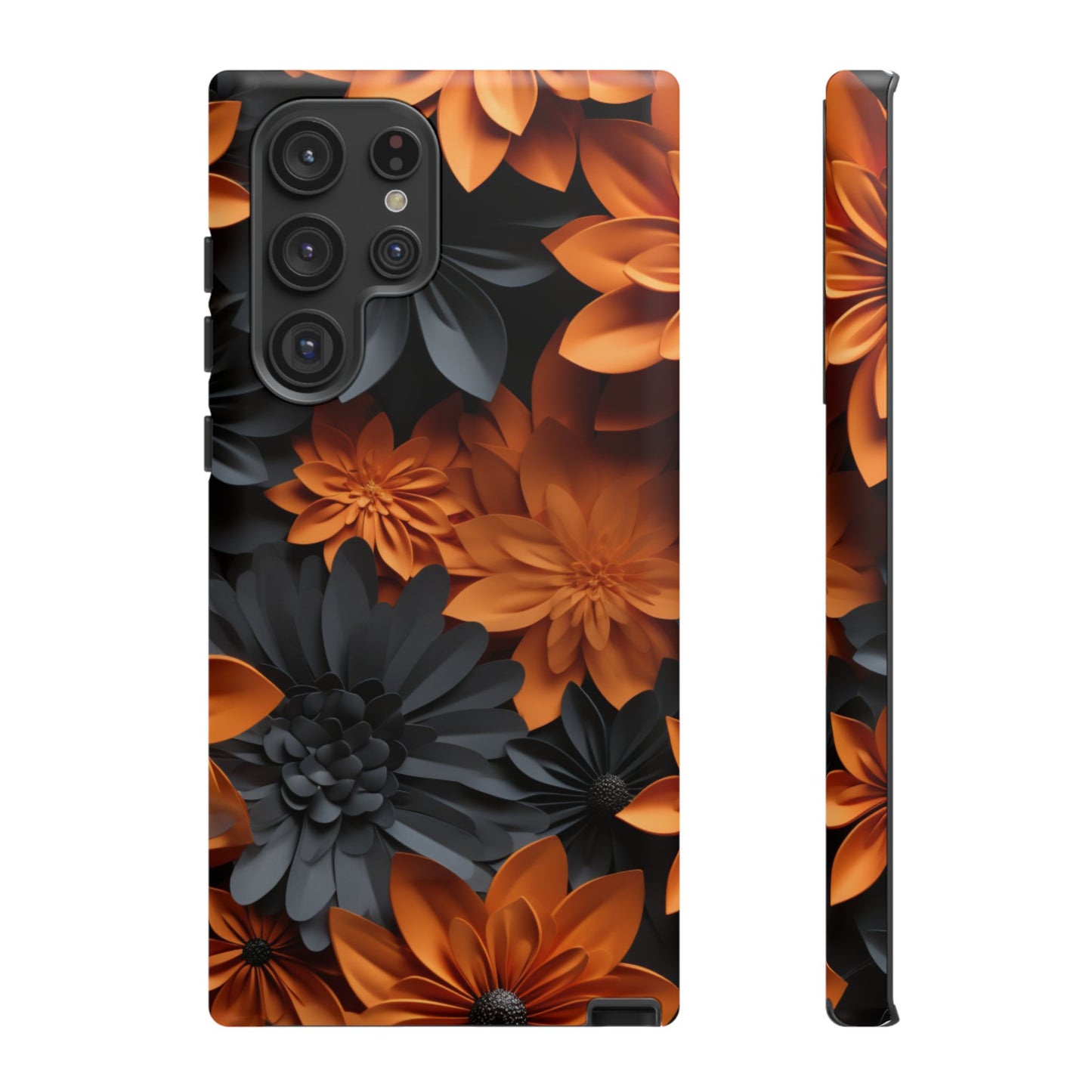 Orange & Black 3D Floral Mobile Case