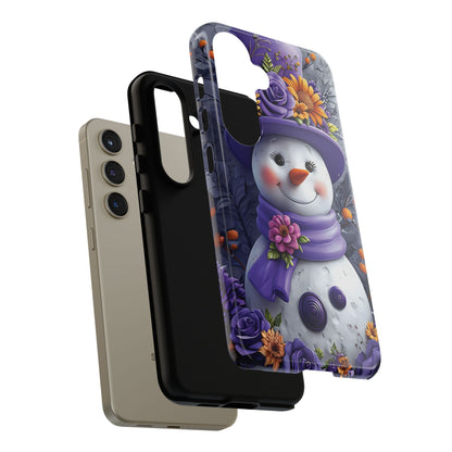 Cheerful Snowman With Colorful Floral Hat And Scarf phone case design