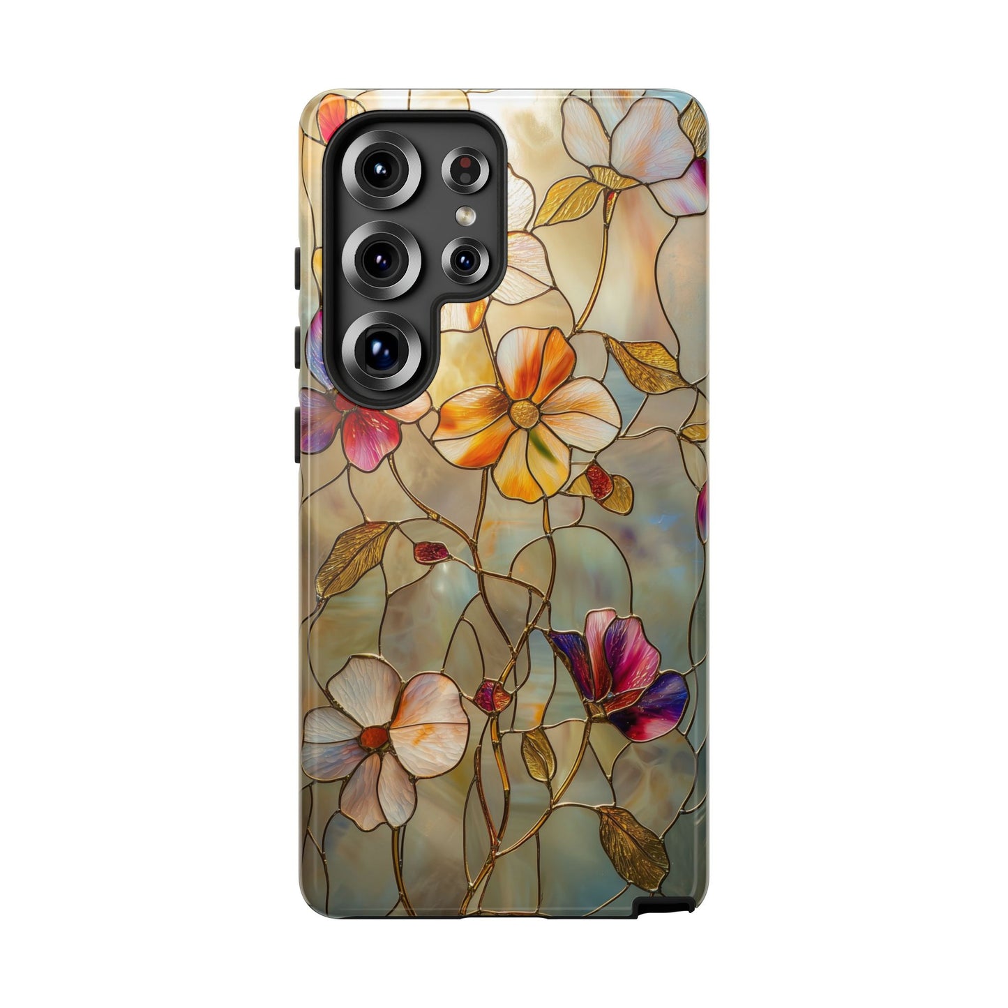 Golden Bloom – Luxe Stained Glass Floral Phone Case for iPhone, Samsung & Pixel
