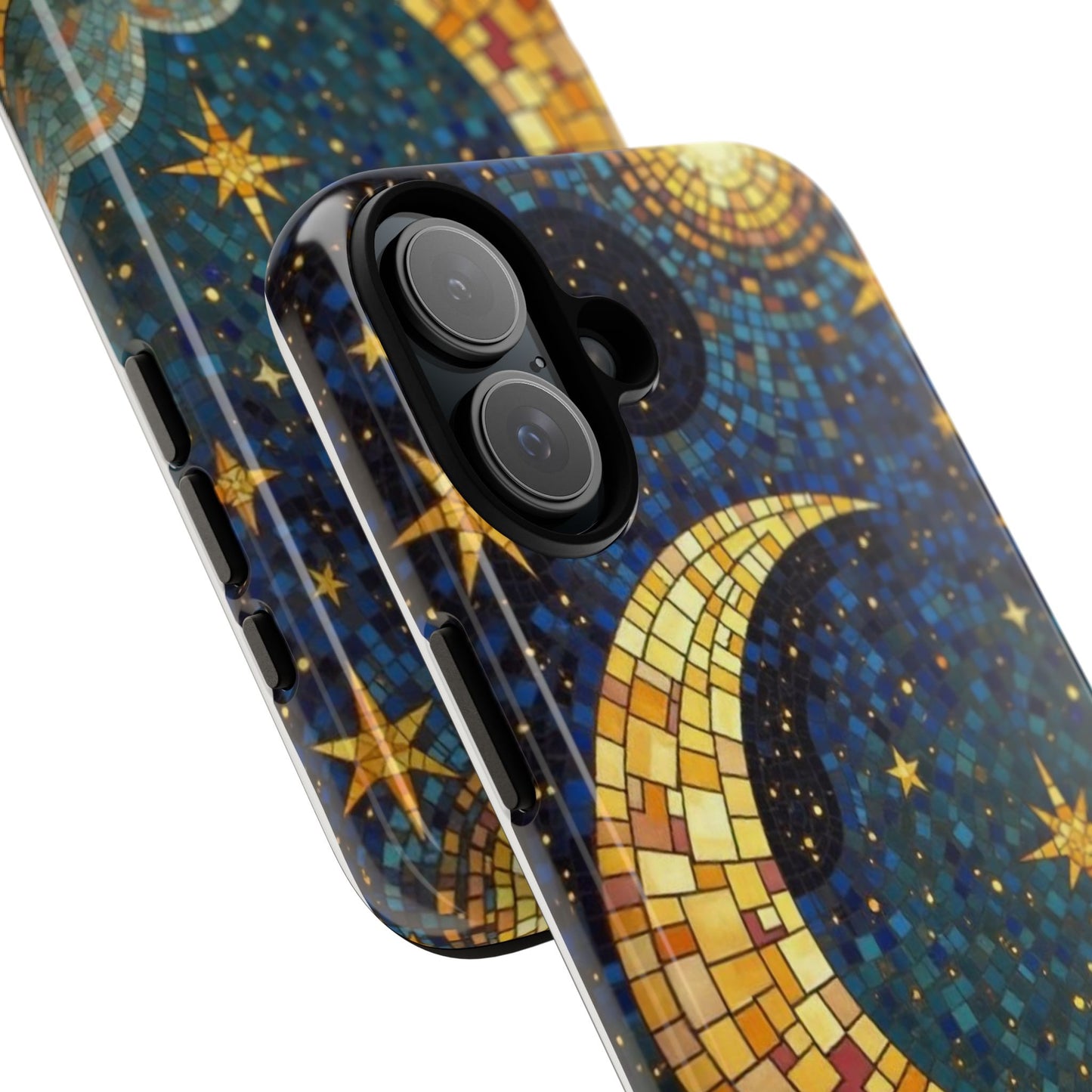 Golden Crescent: Mosaic Moon and Starry Night
