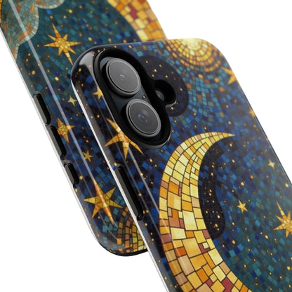 Golden Crescent: Mosaic Moon and Starry Night