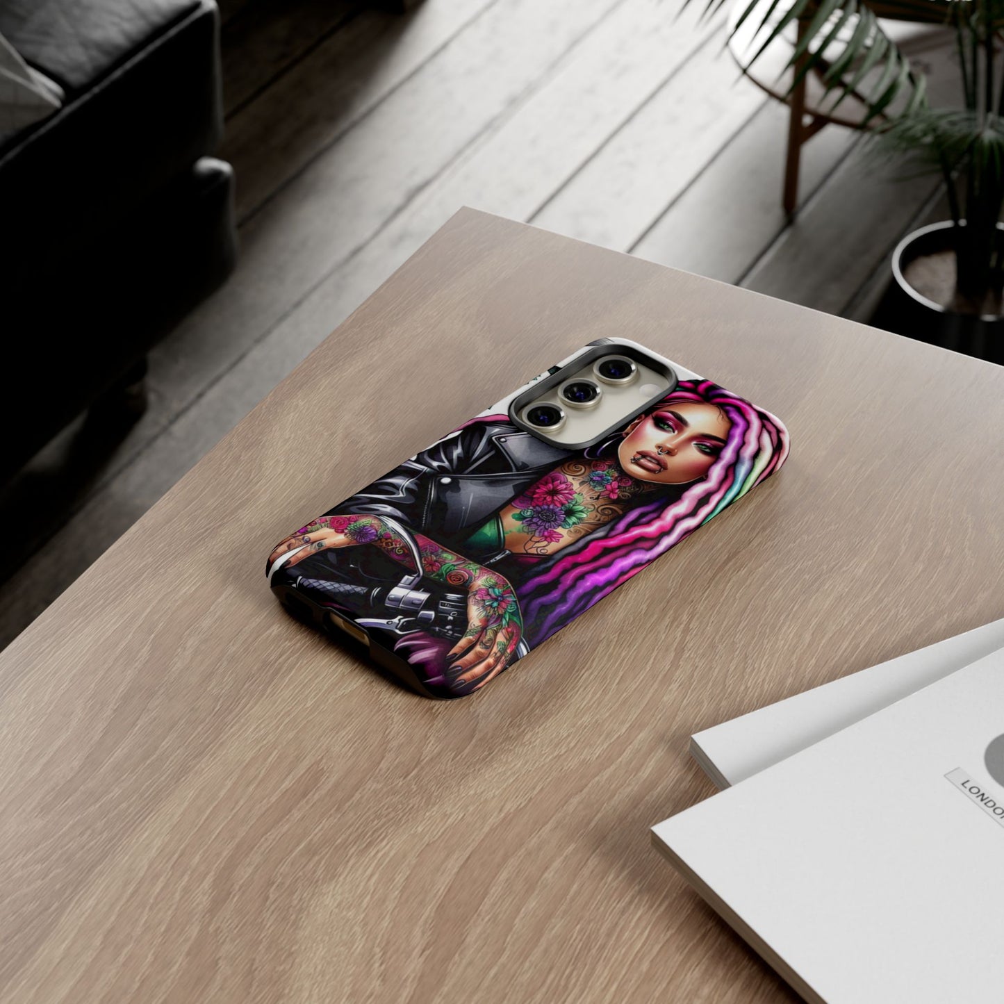 Neon Rebel – Vibrant Biker Queen Mobile Cover