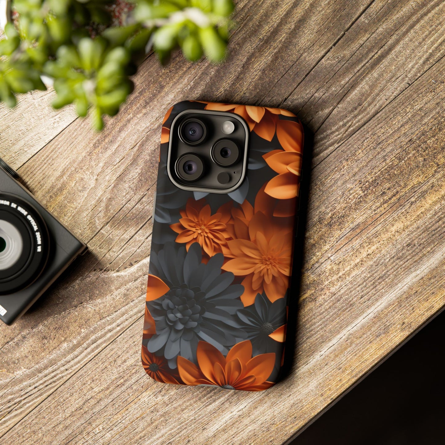 Orange & Black 3D Floral Mobile Case