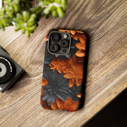 Orange & Black 3D Floral Mobile Case