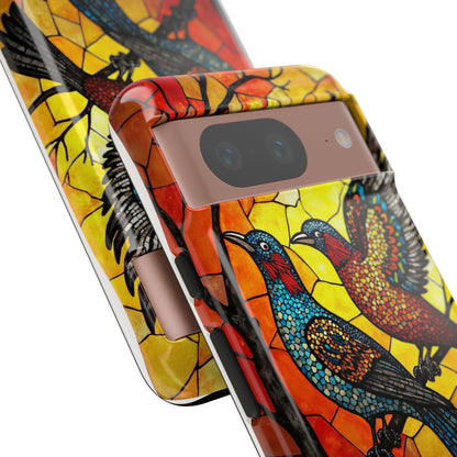 Vibrant Hummingbirds with Stained Glass Charm