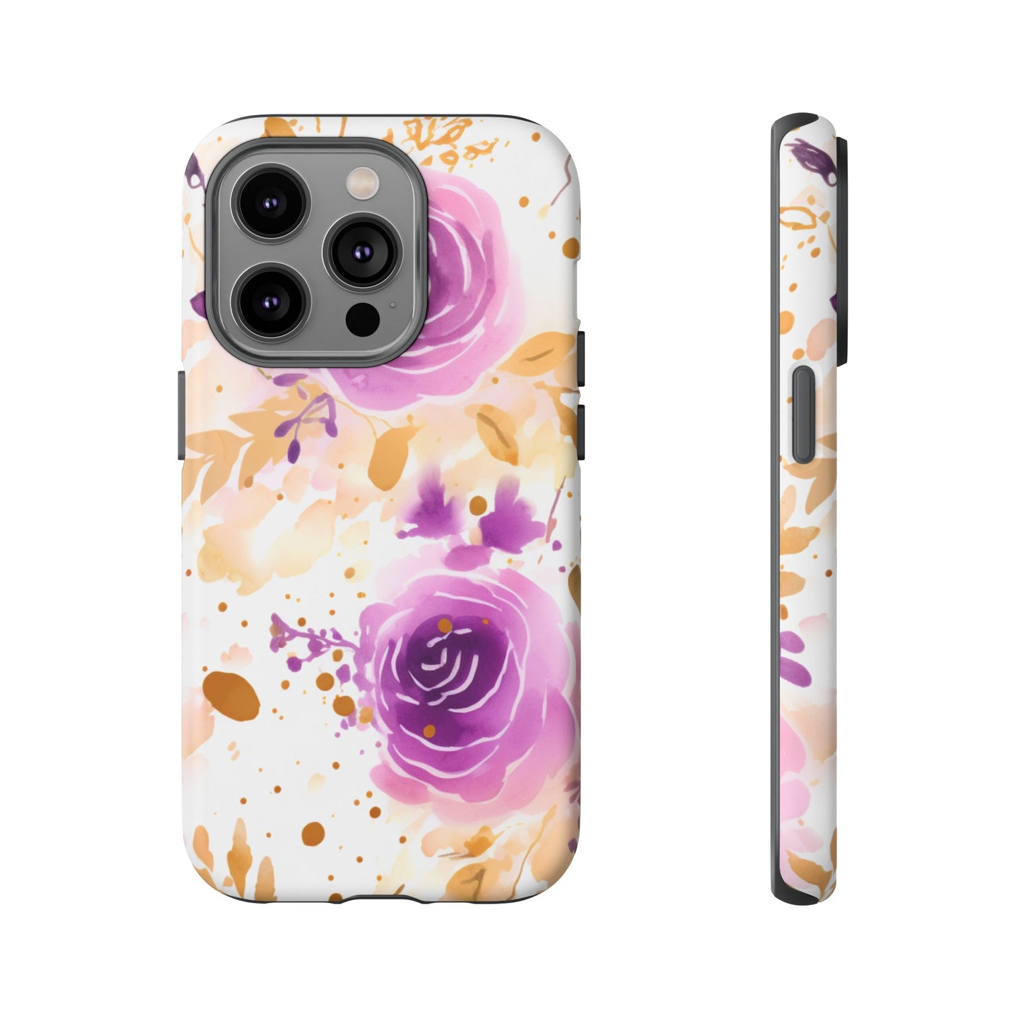 Purple Bloom Watercolor Mobile Case – Artistic Elegance in Gold & Lilac