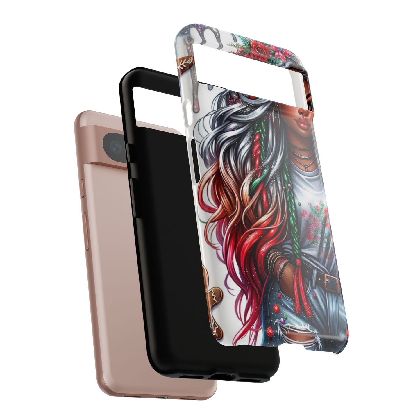 Festive Boho Queen – Holiday Glow & Candy Cane Braids Mobile Cover