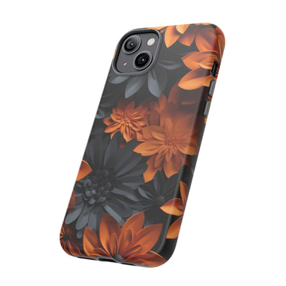 Orange & Black 3D Floral Mobile Case