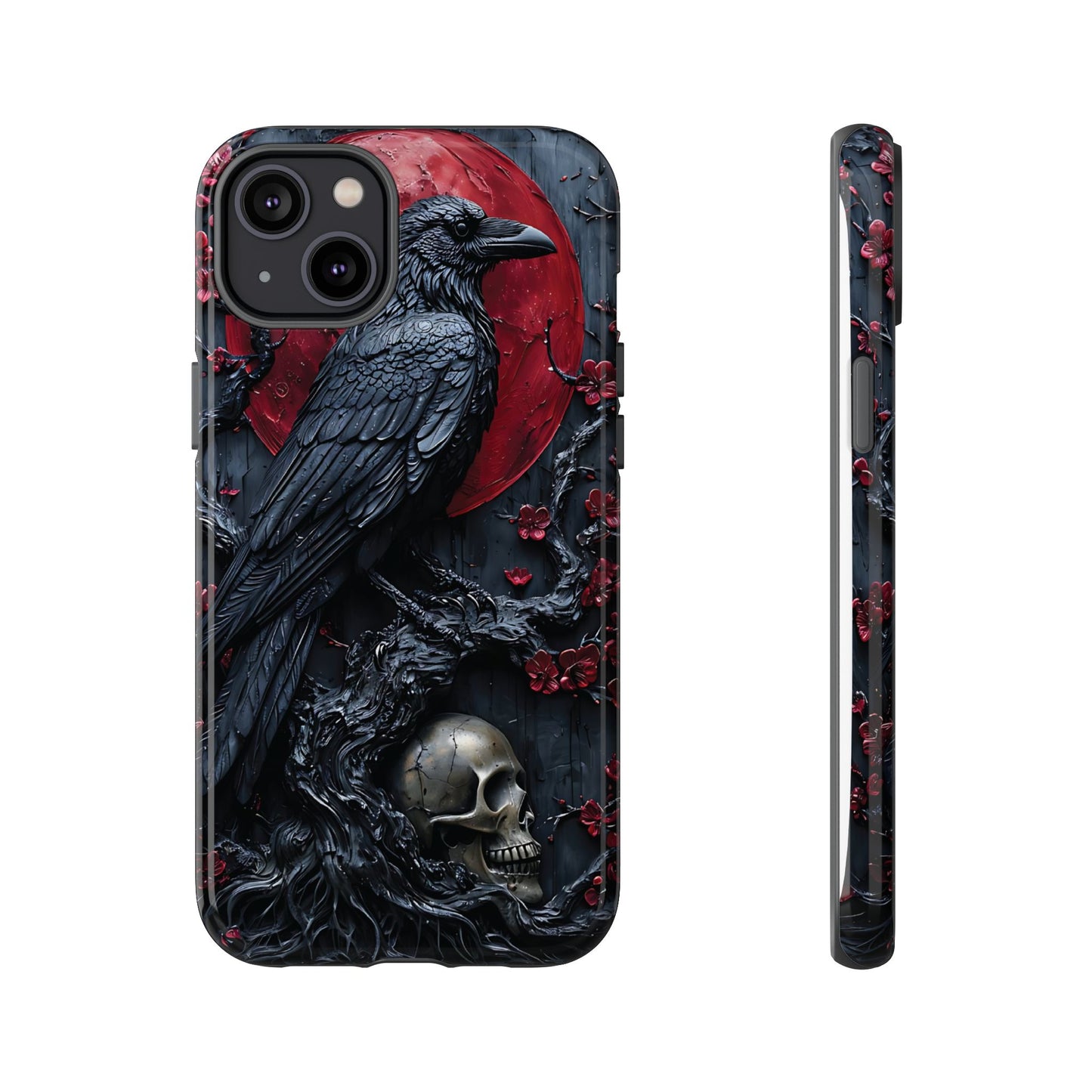 Gothic Sculpture Of Raven On Charcoal Tree Branch phone case design
