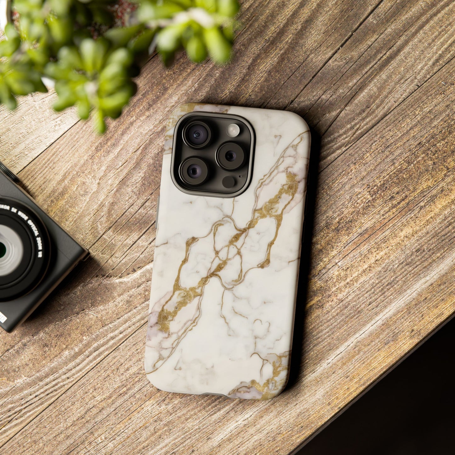Elegant White and Gold Marble Case Design