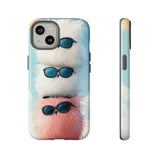 Fluffy Stack Anime Phone Case – Cute Kawaii Furry Creatures with Sunglasses, iPhone, Samsung & Google Pixel Case