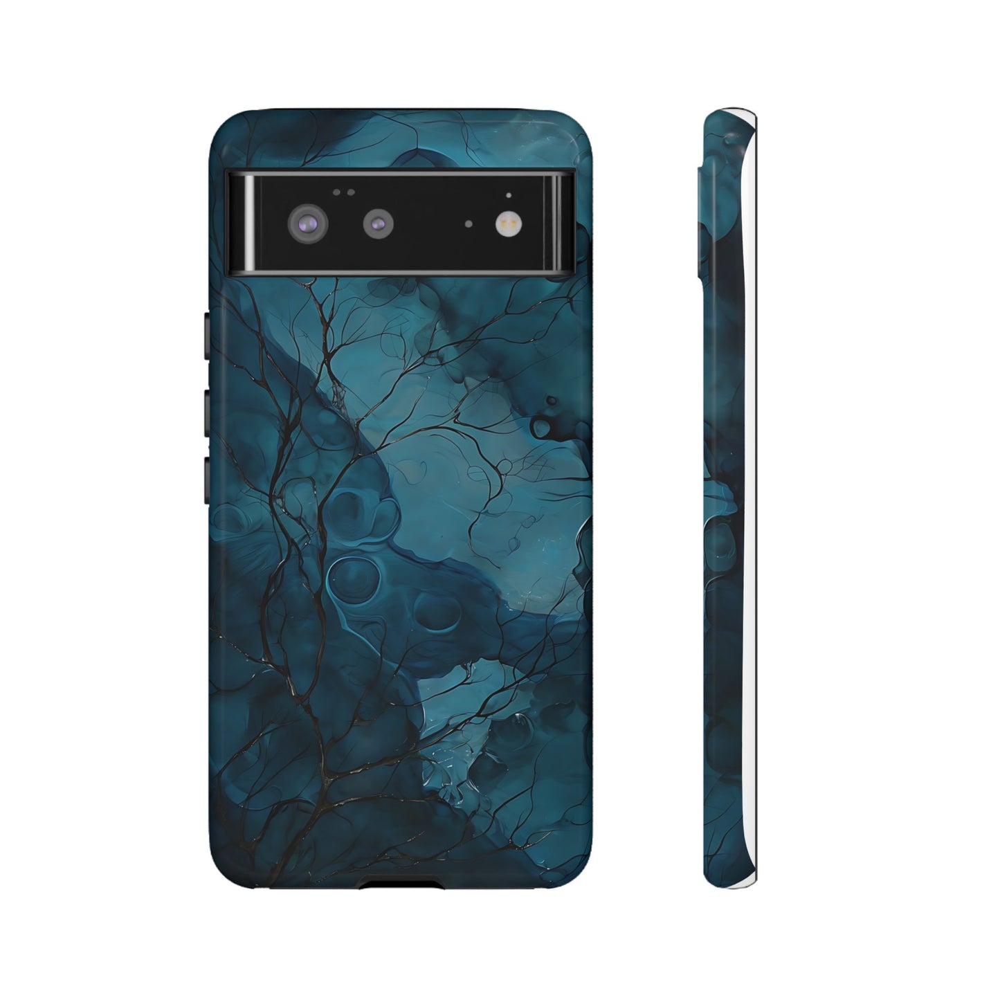 Surreal Abstract Digital Art With Deep Teal And Navy Hues phone case design