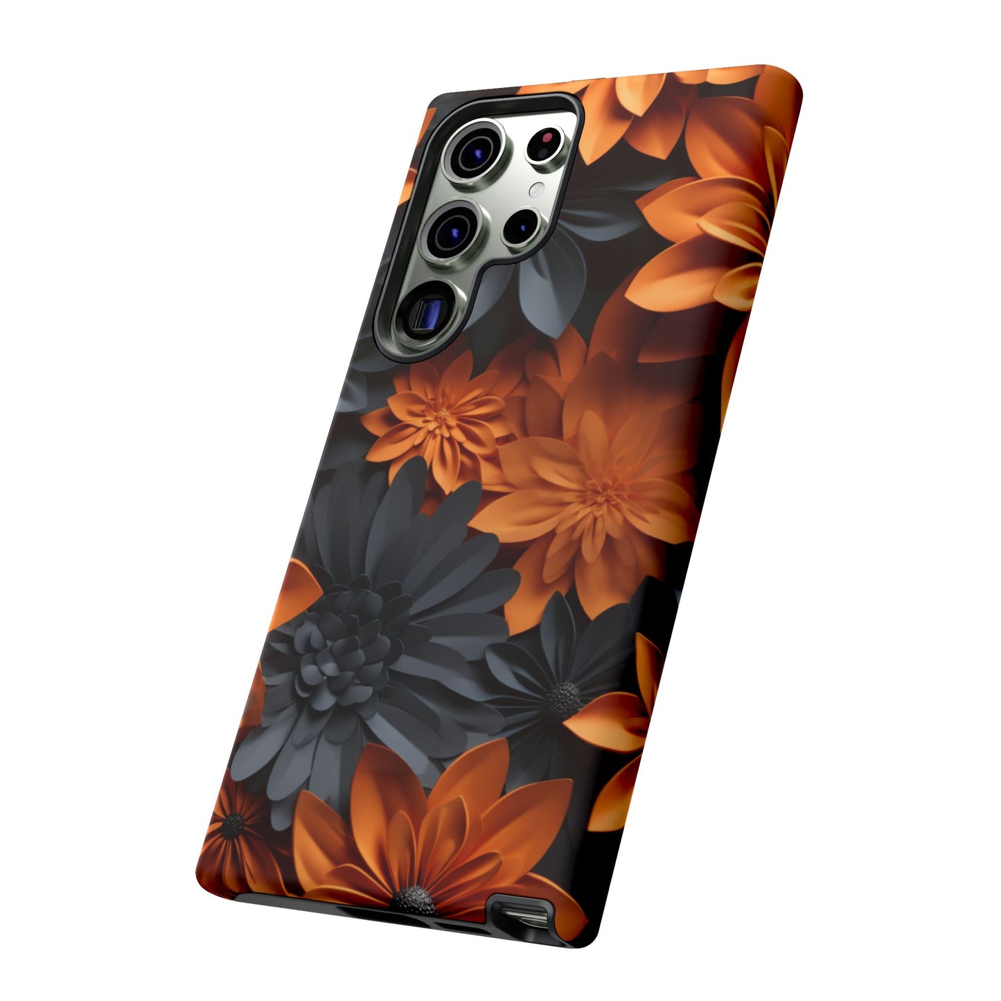 Orange & Black 3D Floral Mobile Case