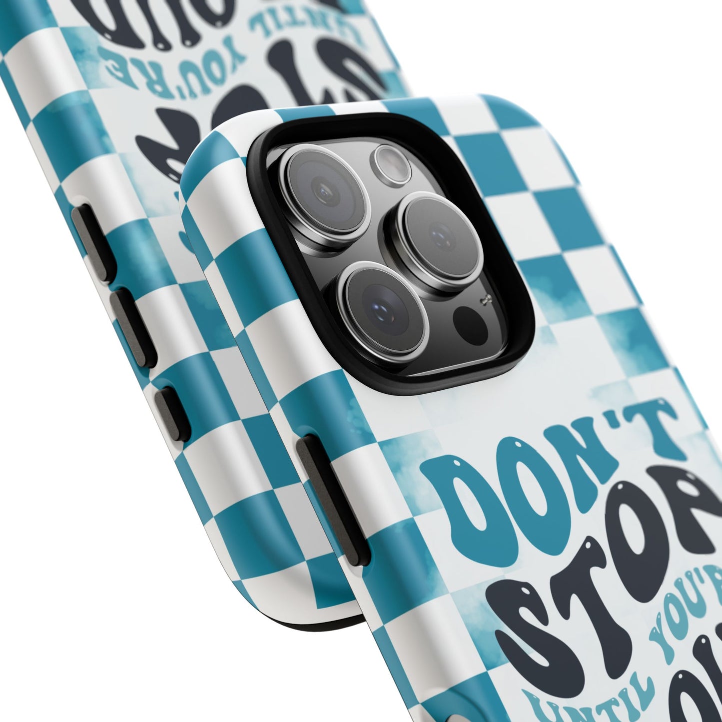 Don't Stop Until You're Proud Phone Case, Motivational Quote Cover for iPhone, Samsung & Google Pixel White Green Checkered Pattern Phone Cover, Wavy Text Case, Kindness Phone Case, Inspirational Gift