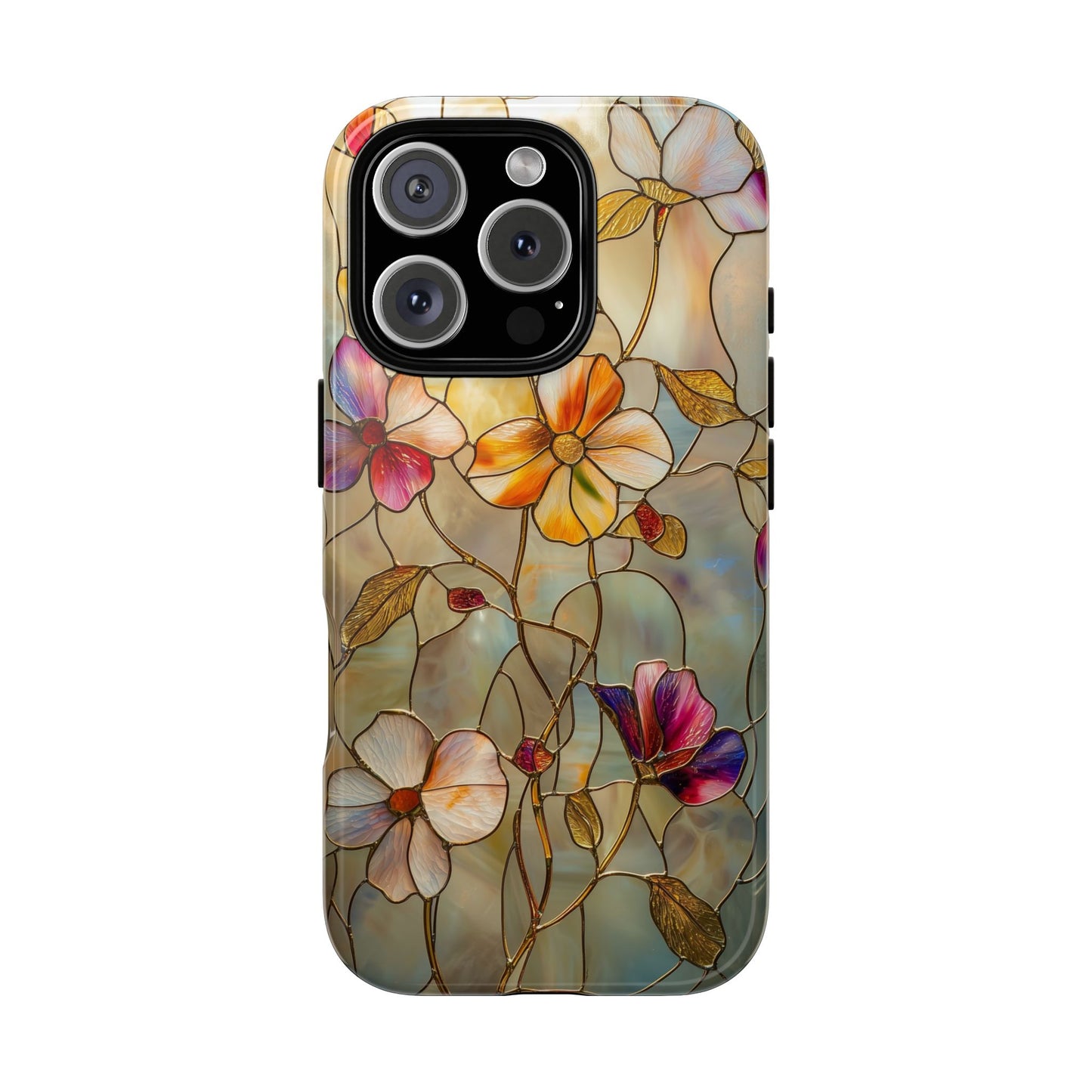 Golden Bloom – Luxe Stained Glass Floral Phone Case for iPhone, Samsung & Pixel