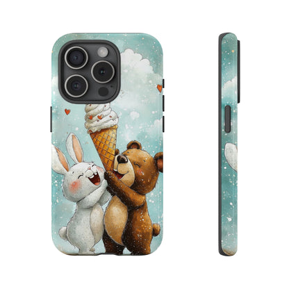 Bear & Bunny Ice Cream Delight - Cute Anime Phone Case for iPhone, Samsung, Google Pixel