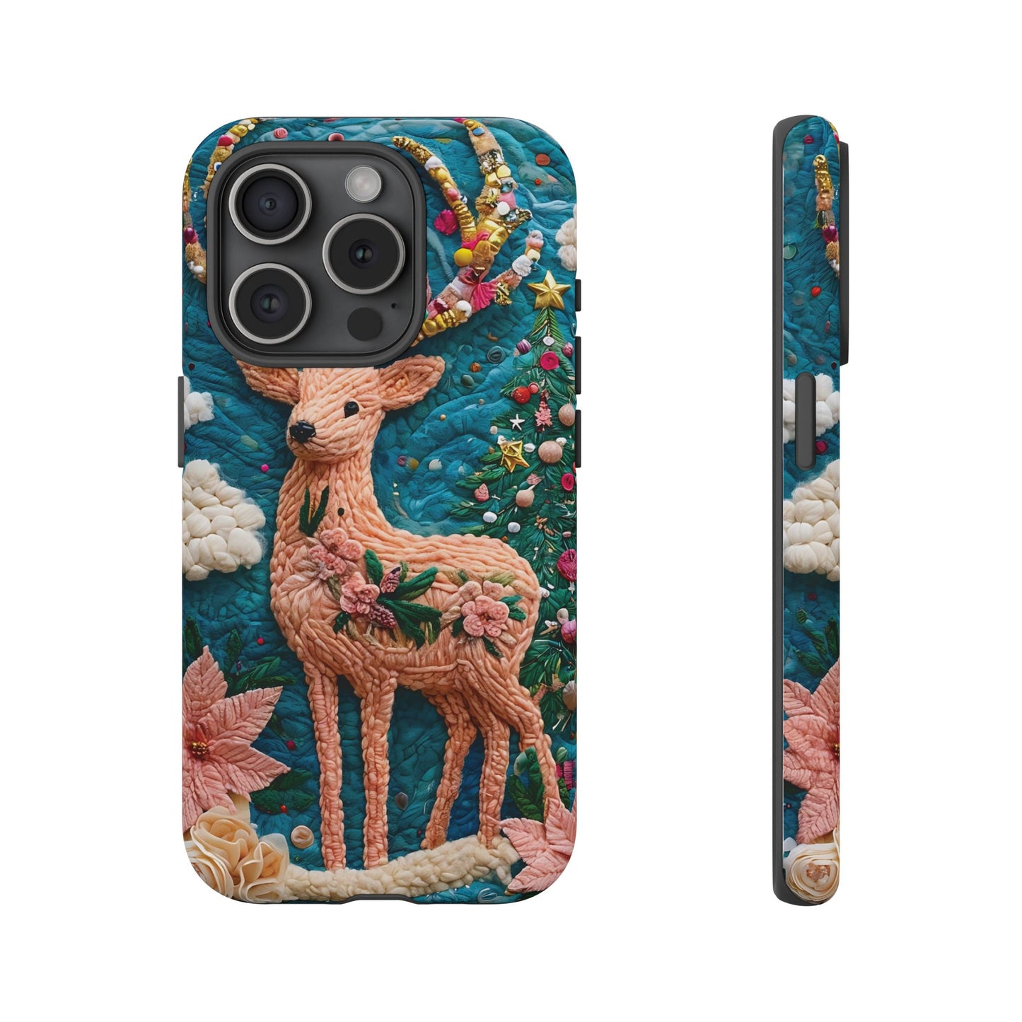 Whimsical Textile Art Featuring Intricate Peach-Colored Deer phone case design.