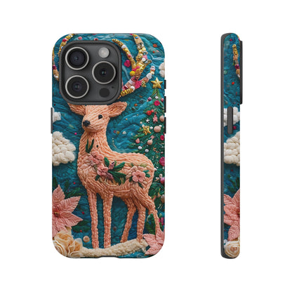 Whimsical Textile Art Featuring Intricate Peach-Colored Deer phone case design.