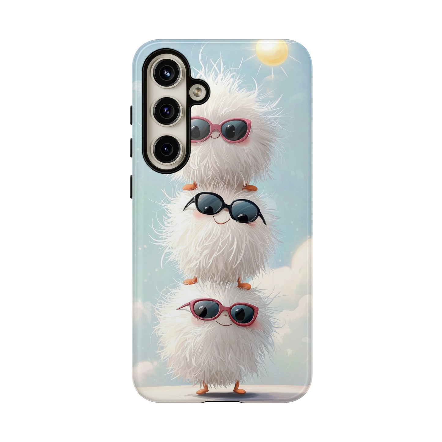 Fluffy Anime Phone Case – Cute Kawaii Fuzzy Creatures, Aesthetic Pastel Art, Soft Cloudy Background, iPhone, Samsung & Google Pixel Case