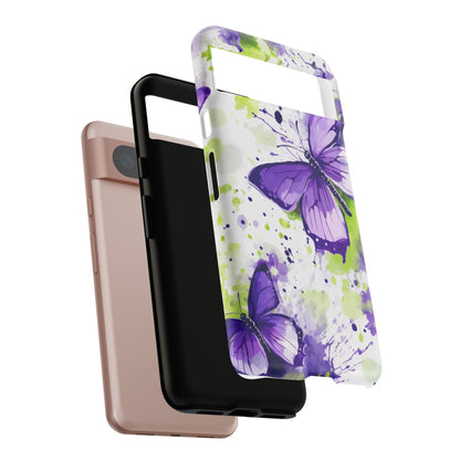 Vibrant Purple Butterfly Splash Mobile Cover – Artistic Green & Violet Aesthetic